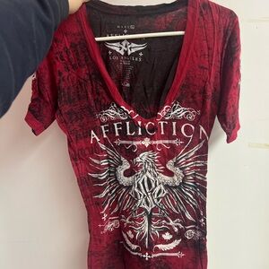 Affliction Women's Crimson Graphic V-Neck Tee